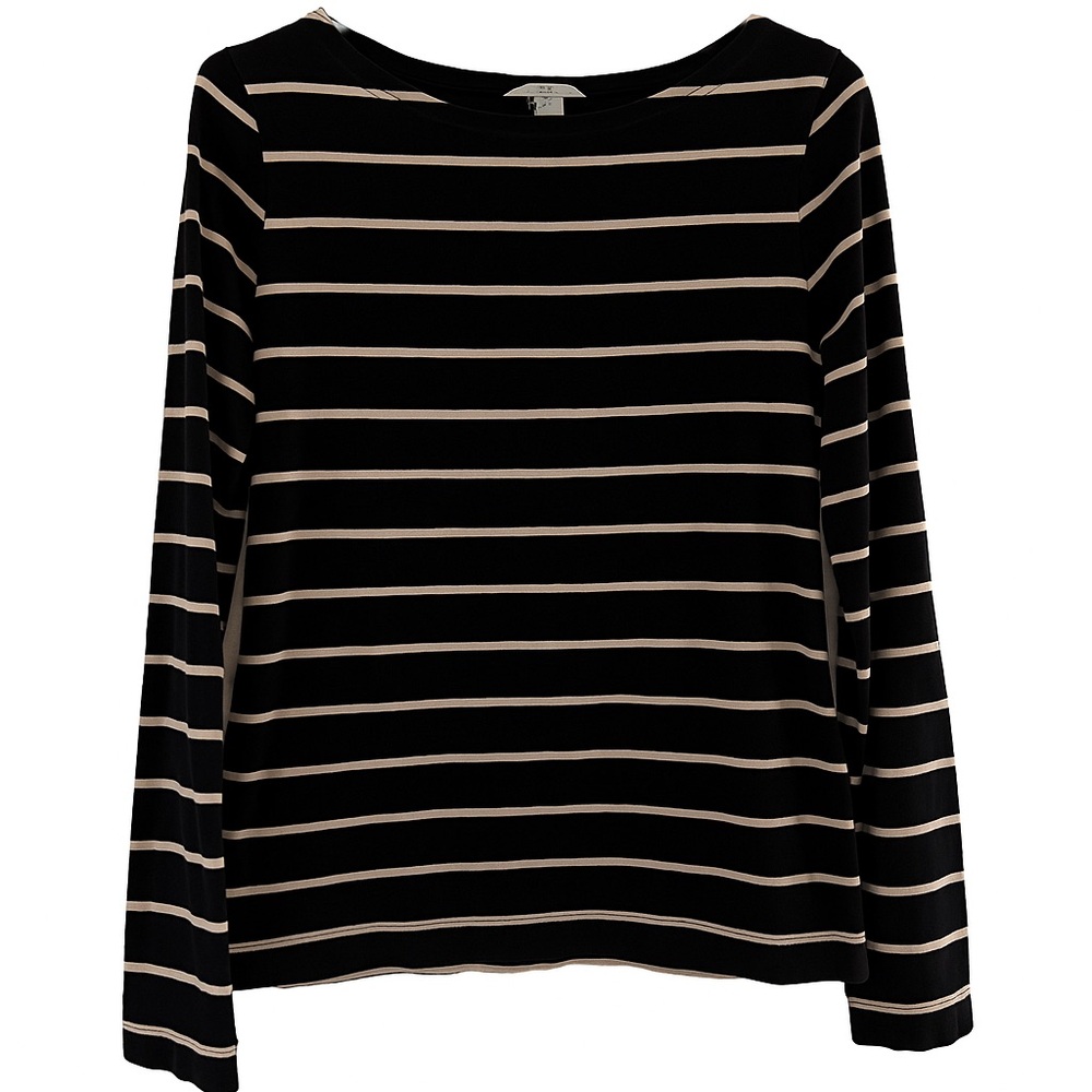 H&M Black and Cream Striped Long Sleeve Top